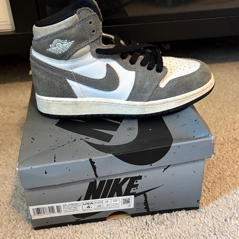 Nike Air Jordan 1 High Gray and White Suede Sneakers